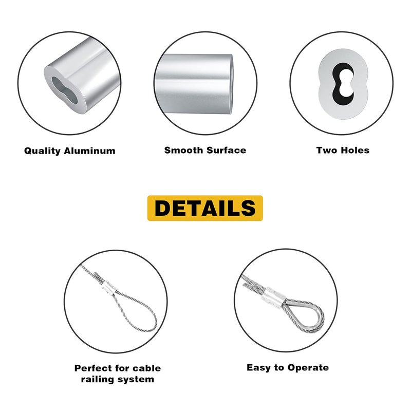 Sanuke 200PCs Wire Rope Sleeves, 1/16'' Cable Ferrules Double Barrel Ferrule Aluminum Crimping Loop Sleeves - Image 5